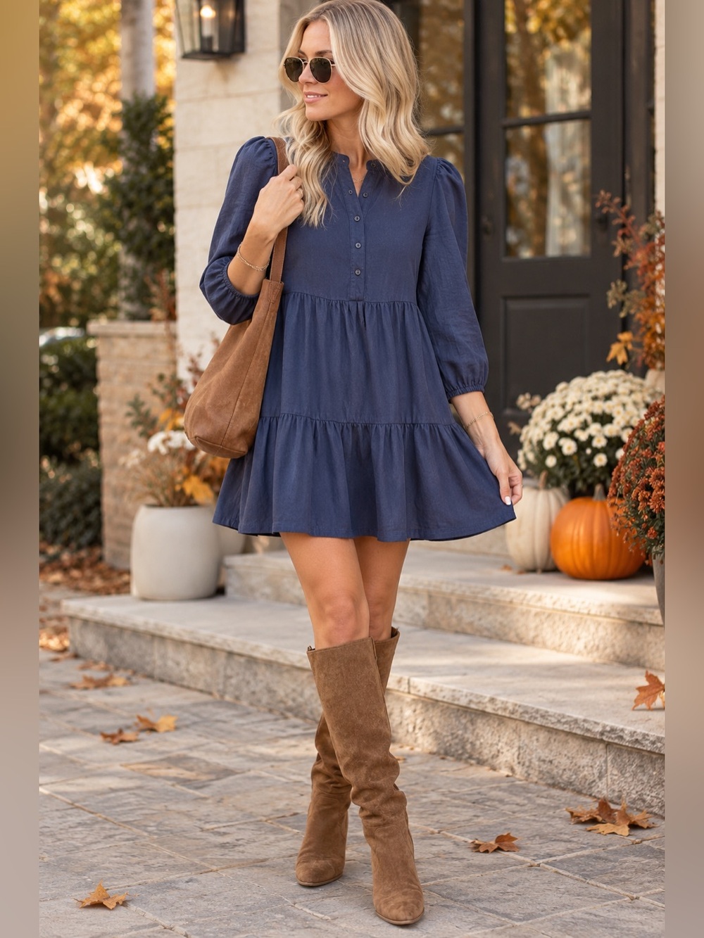 GAP Navy Blue Tiered Mini Dress Puff Sleeve Button Front Women’s Small